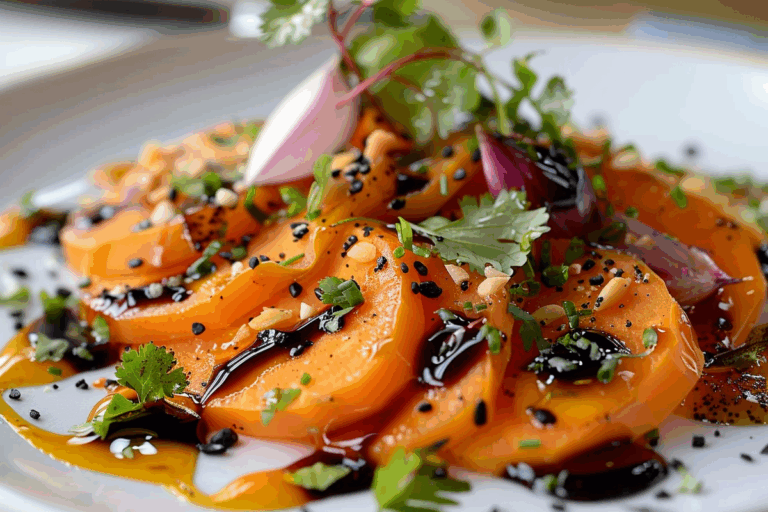 Sweet Potato Crudo with Black Garlic & Lime Vinaigrette
