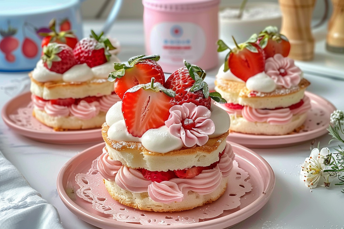 Mini Strawberry Cream Flower Cakes