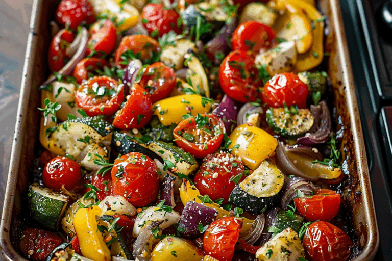Mediterranean Veggie Sheet Pan Bake