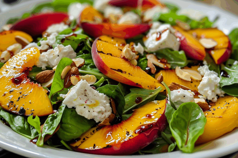 Grilled Peach Salad with Feta and Toasted Almonds