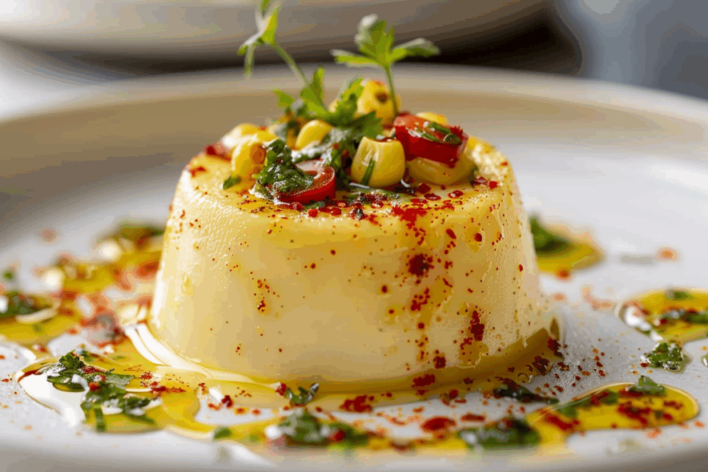 Savory Roasted Corn Panna Cotta with Chili-Lime Oil