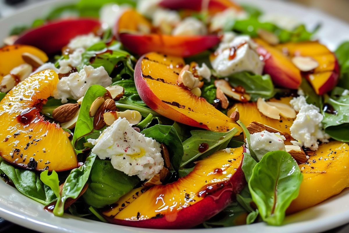 Grilled Peach Salad with Feta and Toasted Almonds