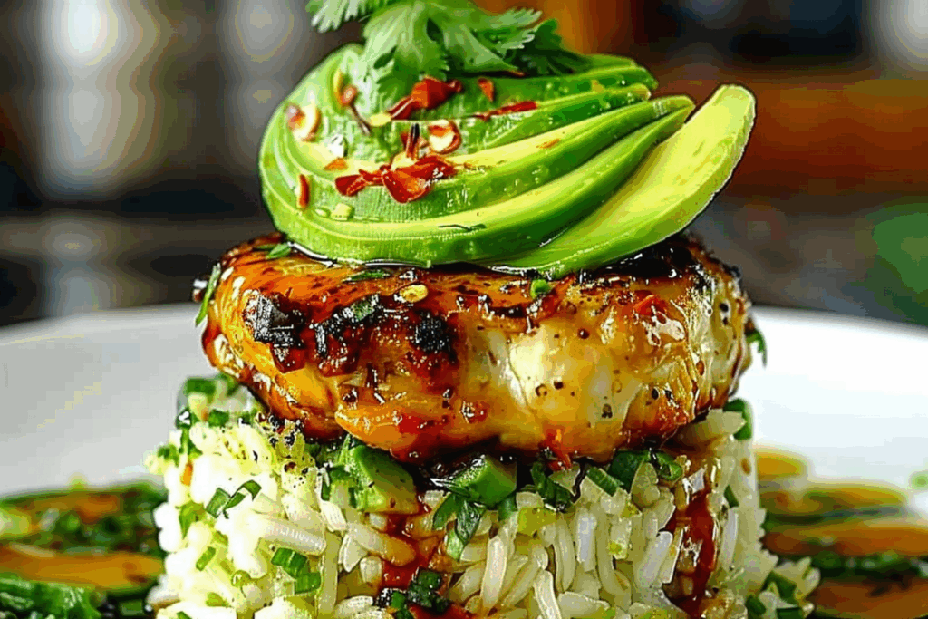 Honey Lime Chicken and Avocado Rice Stack