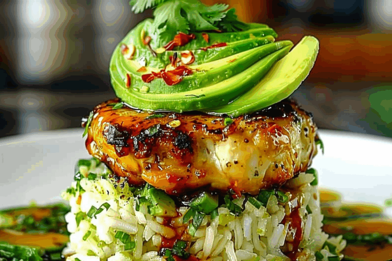 Honey Lime Chicken and Avocado Rice Stack