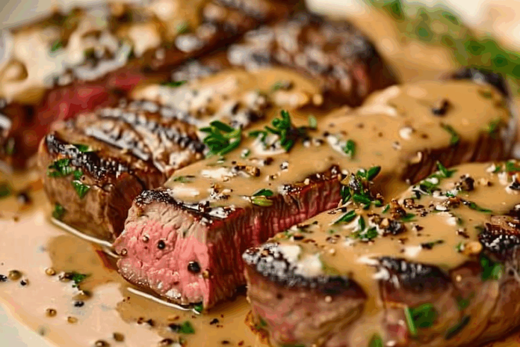 French Seared Steak with Cognac Cream Sauce