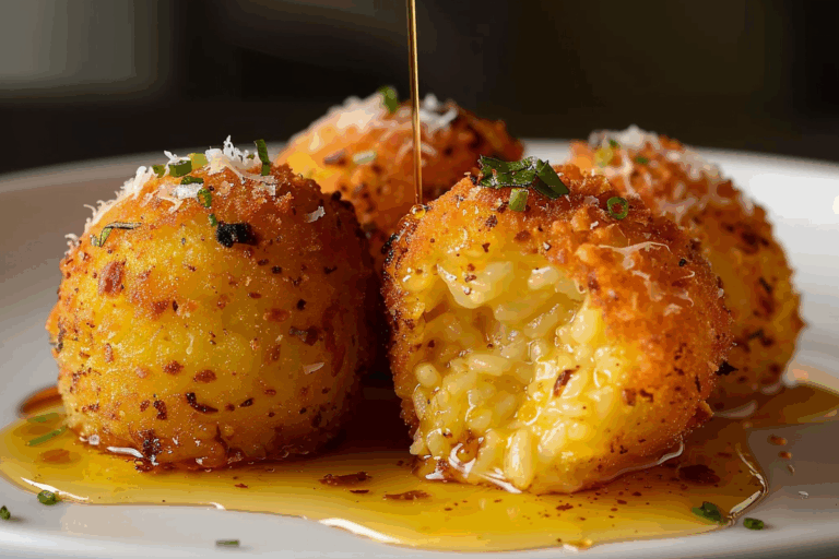 Golden Saffron & Parmesan Arancini with Truffle-Honey Glaze