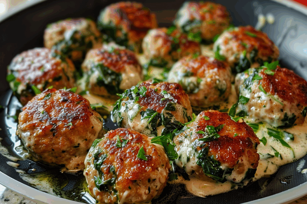 Ricotta Spinach Meatballs with Garlic Parmesan Cream