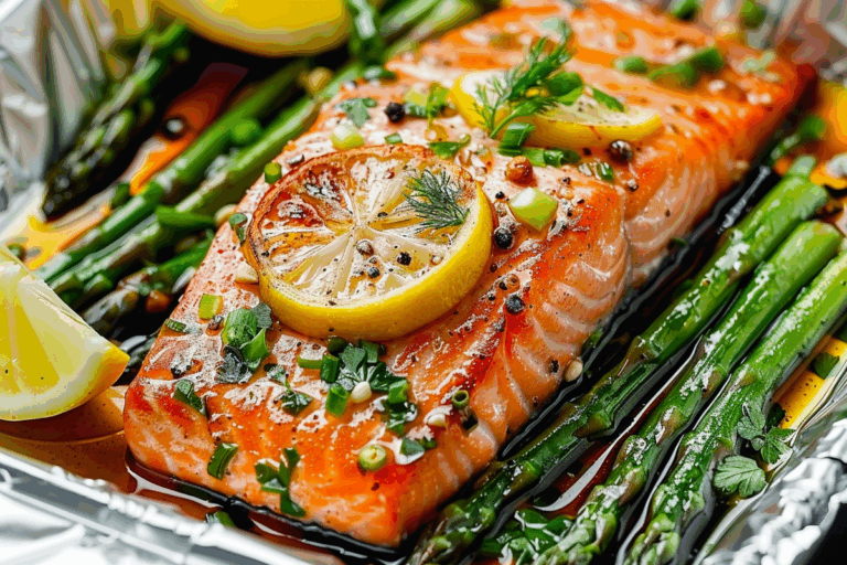 Garlic Butter Roasted Salmon with Asparagus