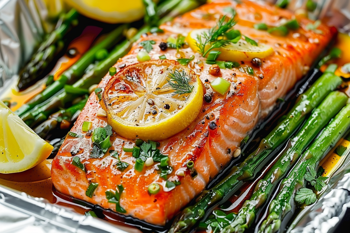 Garlic Butter Roasted Salmon with Asparagus