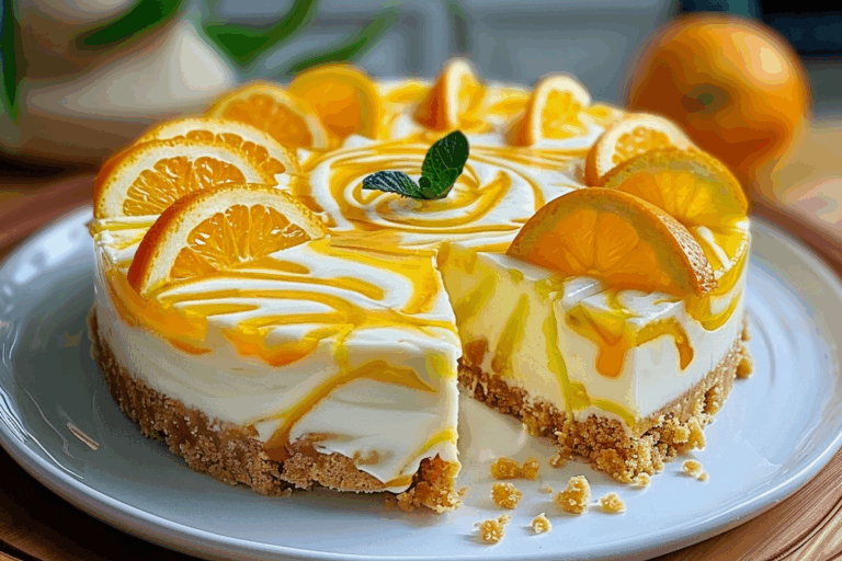 No-Bake Orange Pineapple Swirl Cheesecake