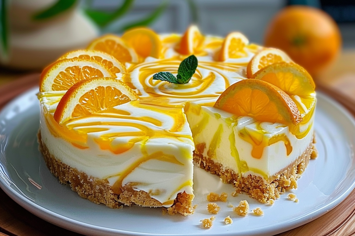 No-Bake Orange Pineapple Swirl Cheesecake