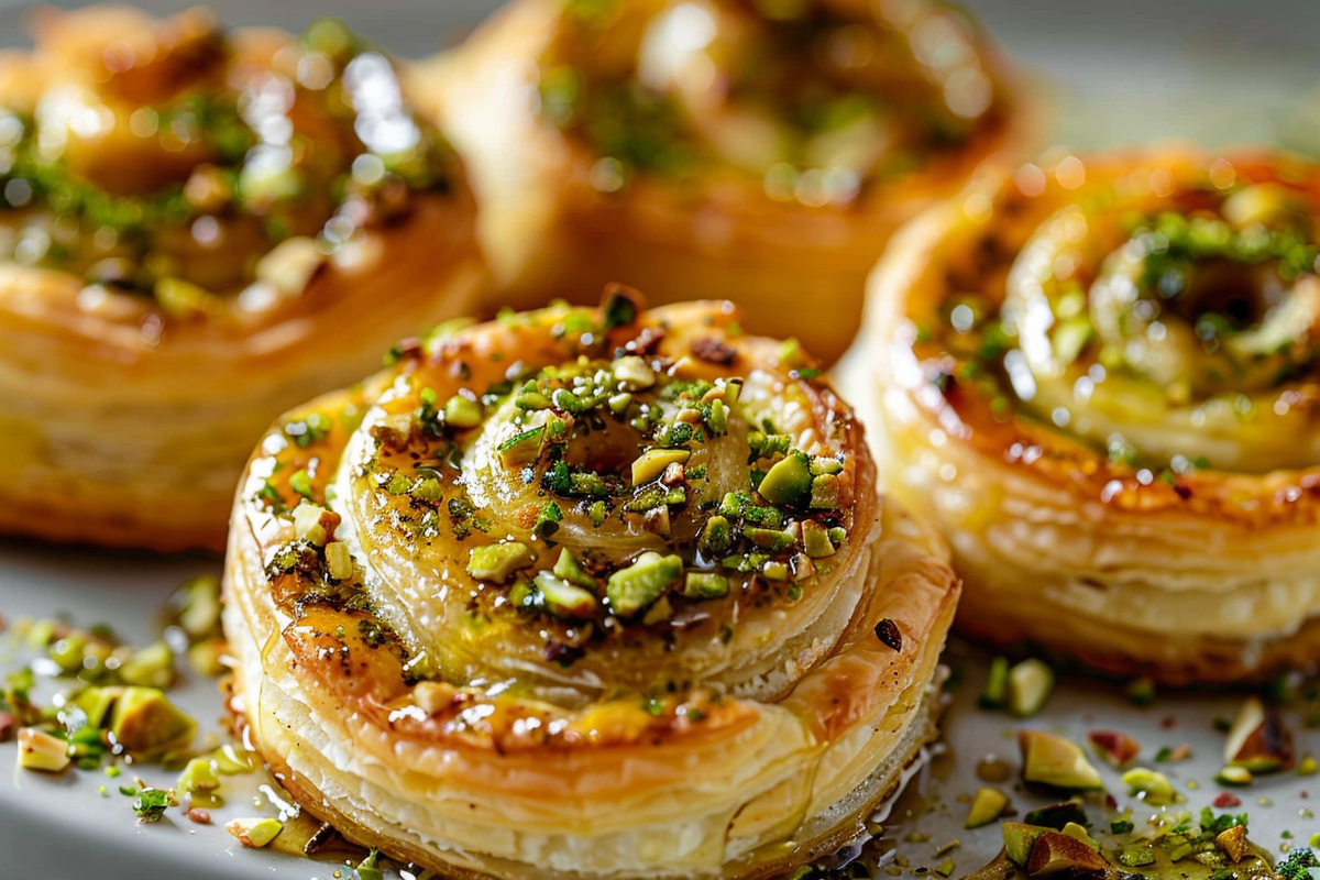 Pistachio and Honey Goat Cheese Puff Pastry Pinwheels