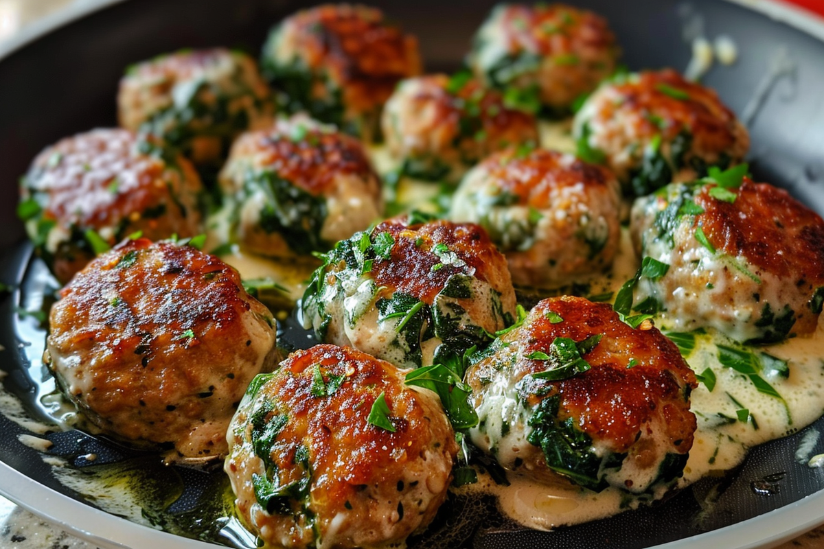 Ricotta Spinach Meatballs with Garlic Parmesan Cream