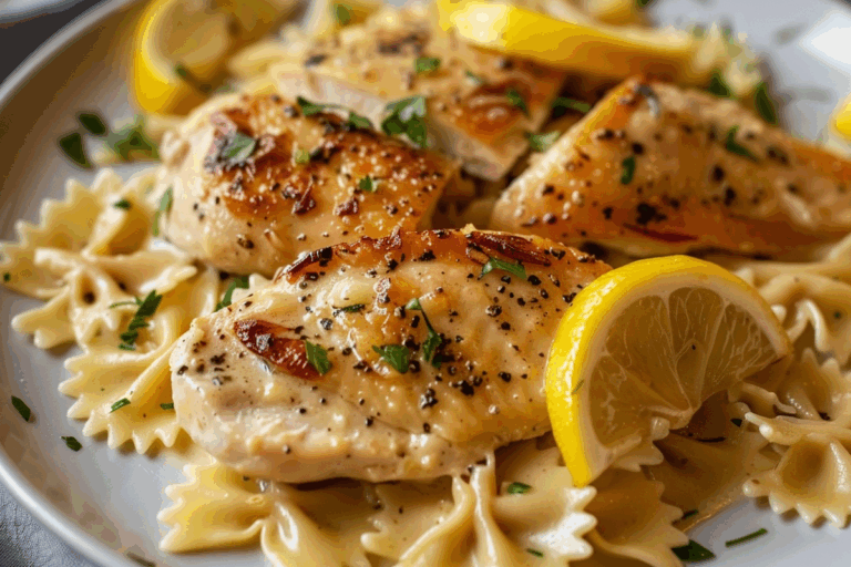 Lemon Garlic Chicken with Creamy Bowtie Pasta