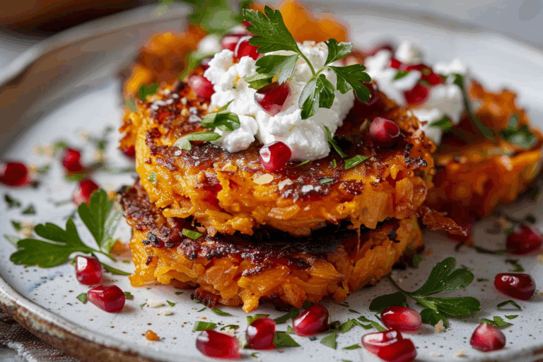 Sweet Potato Rösti with Whipped Feta and Pomegranate