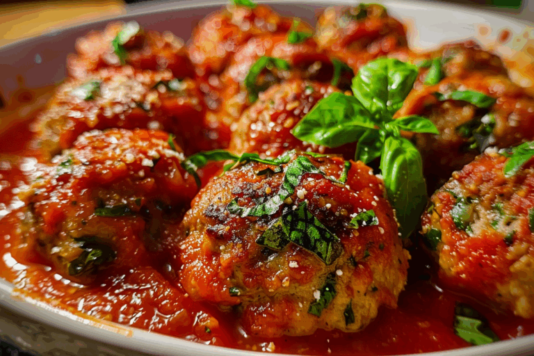 Baked Turkey Ricotta Meatballs in Basil Tomato Sauce
