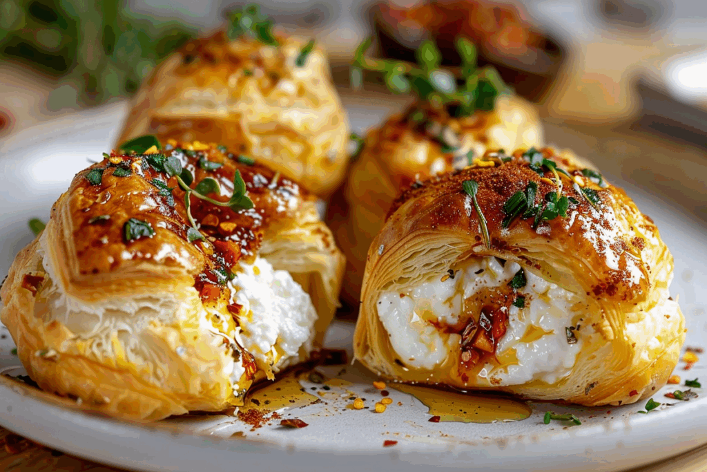 Chili Honey Burrata Puff Pastry Bombs