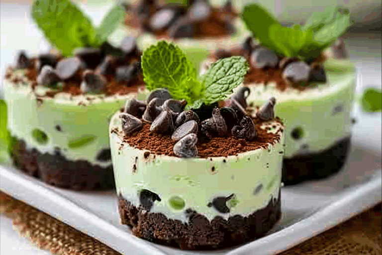 Mint Chocolate Chip Mini Cheesecakes