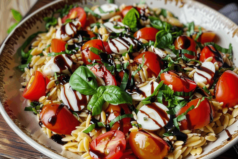 Summer Caprese Orzo Salad with Balsamic Glaze