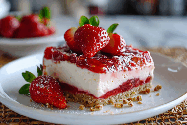 No-Bake Strawberry Pretzel Cheesecake Bars