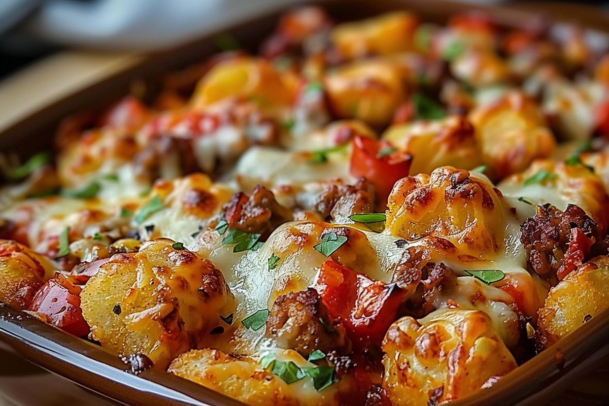 Meat Lovers Pizza Tot Casserole