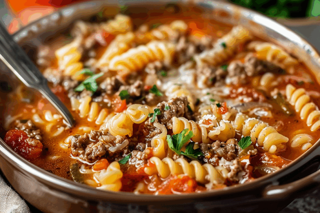 Tomato Hamburger Pasta Soup