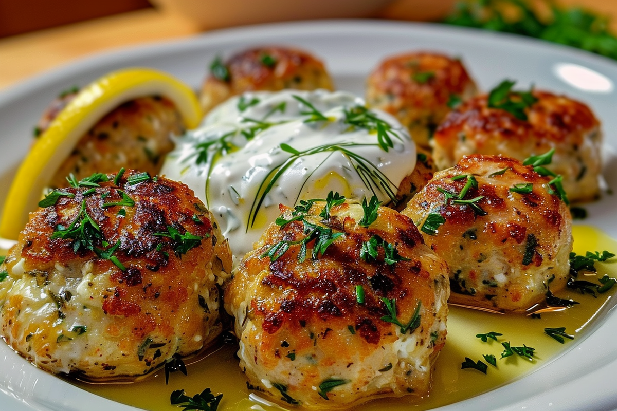 Ricotta & Lemon Chicken Meatballs with Herb Yogurt Sauce
