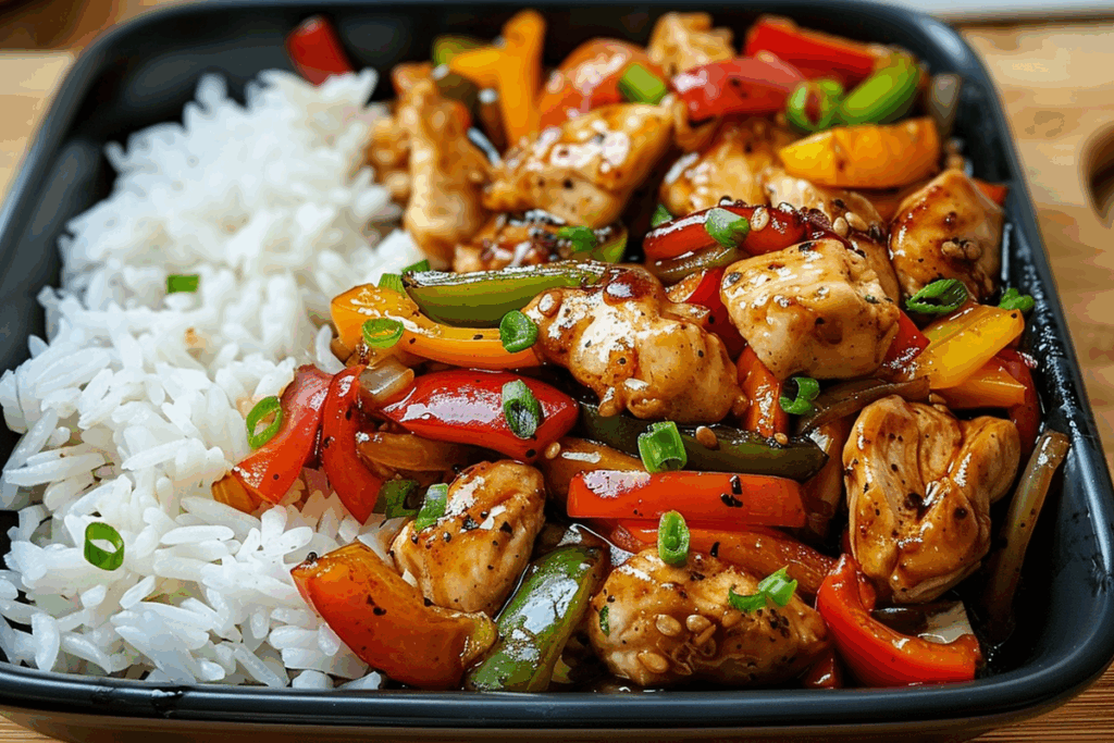 Colorful Teriyaki Chicken with Steamed Rice