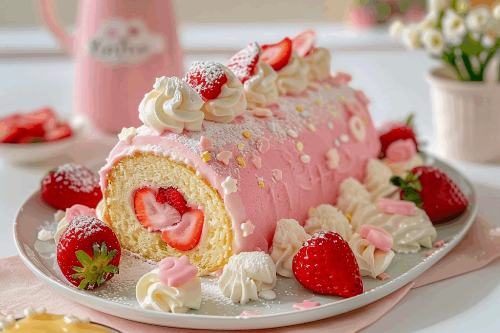 Strawberry Bunny Swiss Roll Cake