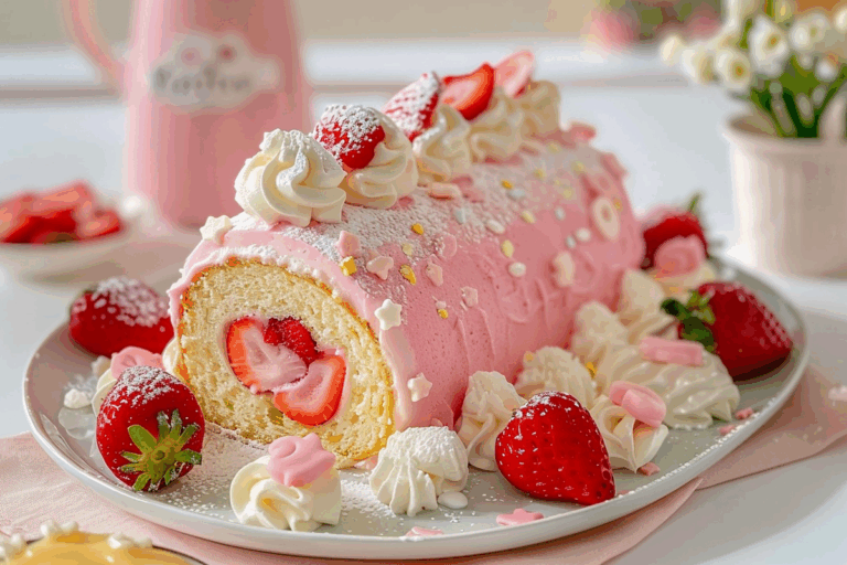 Strawberry Bunny Swiss Roll Cake