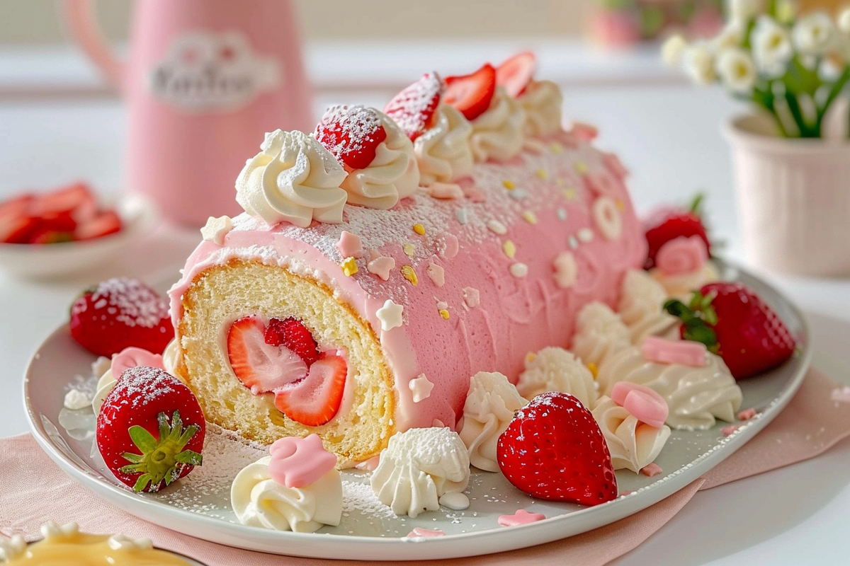 Strawberry Bunny Swiss Roll Cake