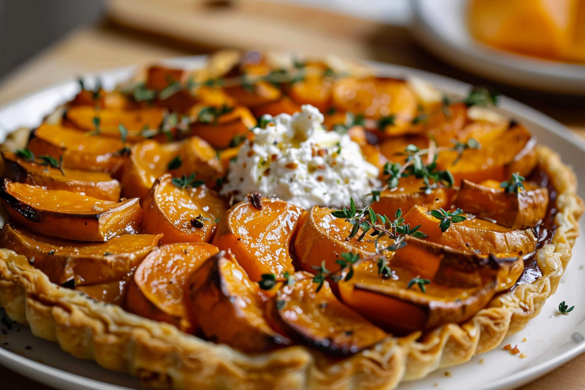 Sweet Potato Puff Pastry Tart with Whipped Goat Cheese