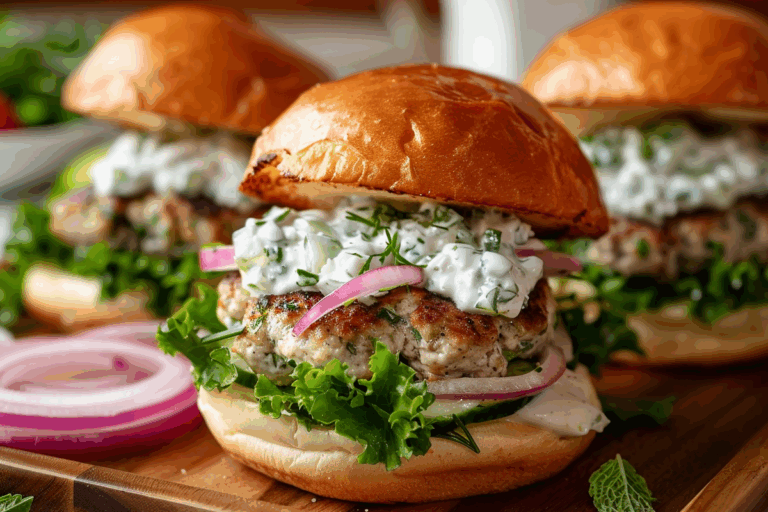 Greek Sliders with Creamy Cucumber Sauce