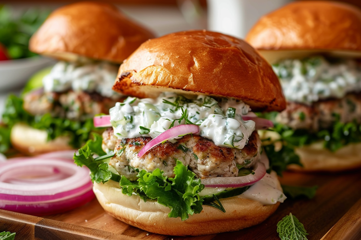 Greek Sliders with Creamy Cucumber Sauce
