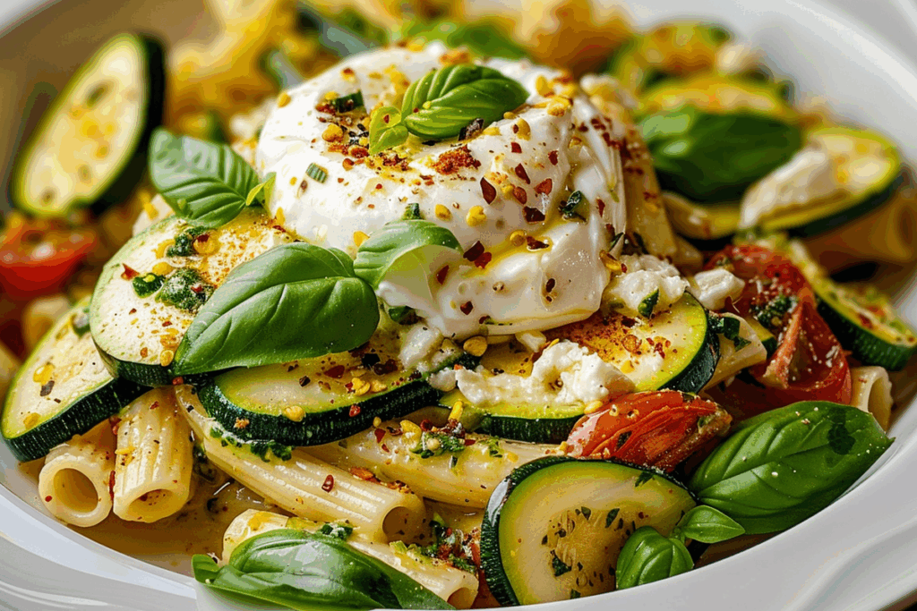 Roasted Zucchini and Burrata Pasta