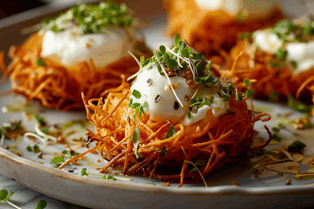 Burrata in Crispy Sweet Potato Nests
