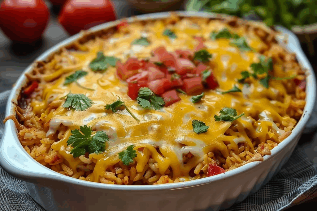 Spicy Chicken Enchilada Rice Bake