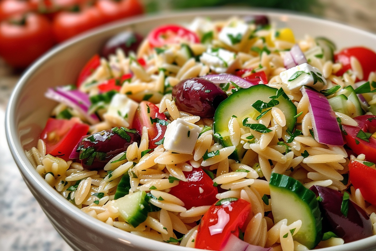 Greek Orzo Salad with Lemon Dressing