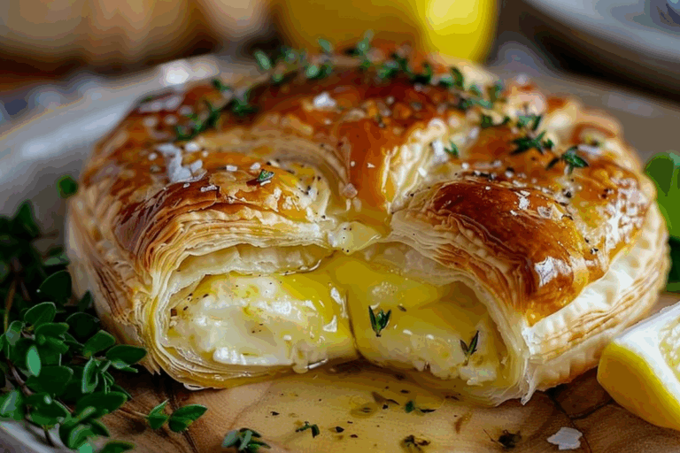 Lemon Herb Baked Brie in Puff Pastry