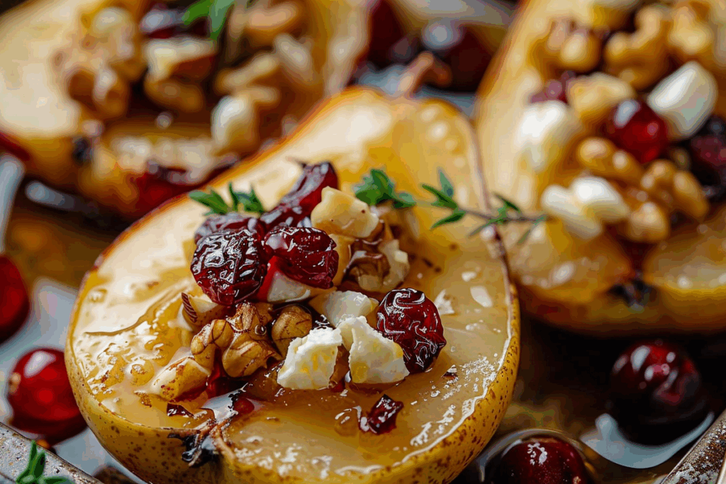 Honey-Baked Pears with Feta Cranberries & Walnuts