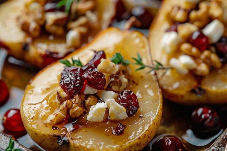 Honey-Baked Pears with Feta Cranberries & Walnuts