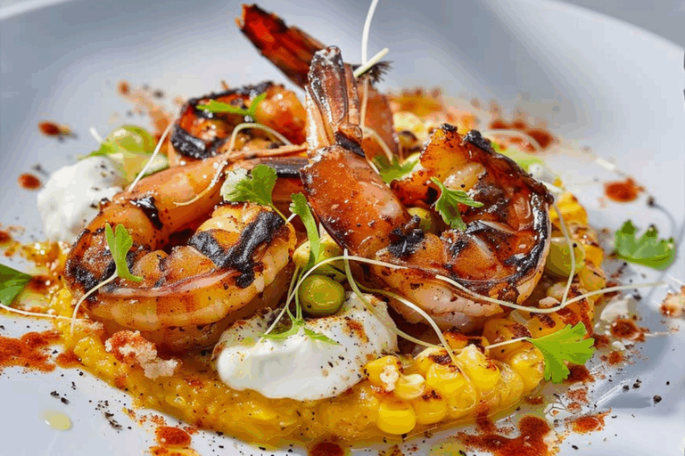 Grilled Chili-Lime Shrimp with Charred Corn Purée