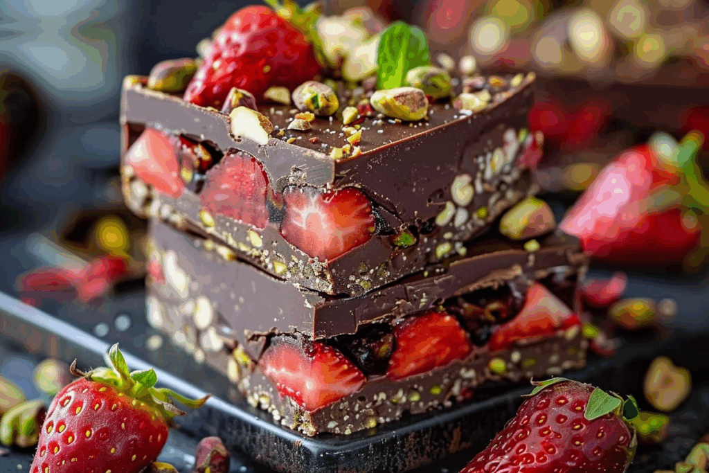 Chocolate Strawberry Pistachio Fudge Bars