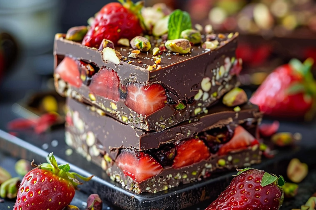 Chocolate Strawberry Pistachio Fudge Bars
