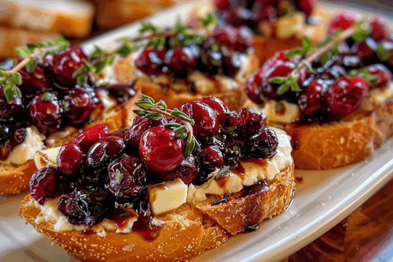Crispy Crostini with Balsamic Roasted Cranberries and Creamy Brie