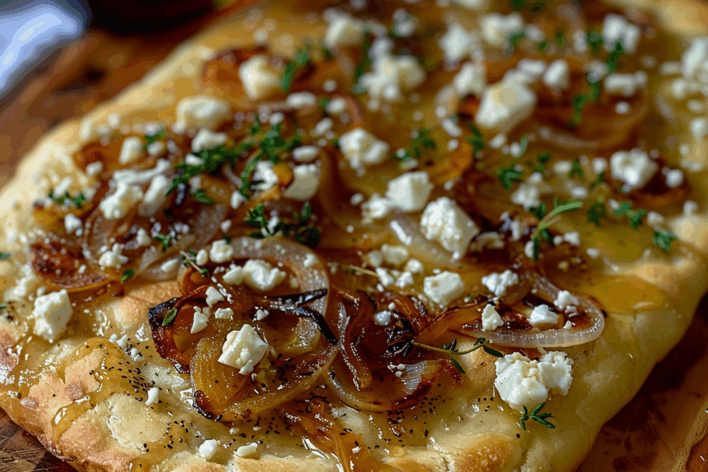 Caramelized Onion & Feta Flatbread with Thyme Honey