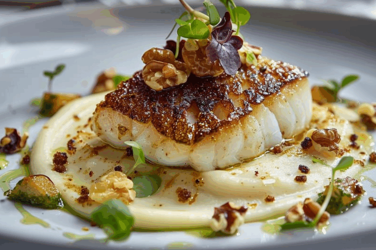 Cod with Parsnip Purée Brown Butter Hazelnuts & Apple-Cider Beurre Blanc