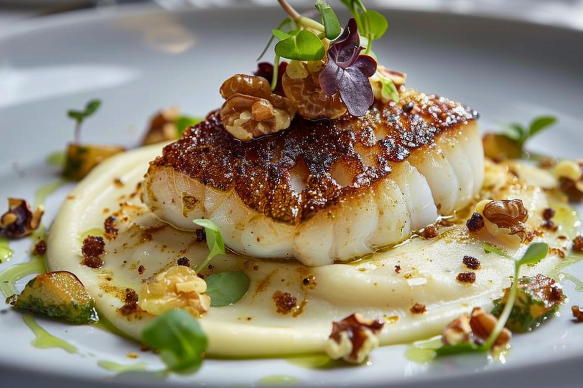 Cod with Parsnip Purée Brown Butter Hazelnuts & Apple-Cider Beurre Blanc