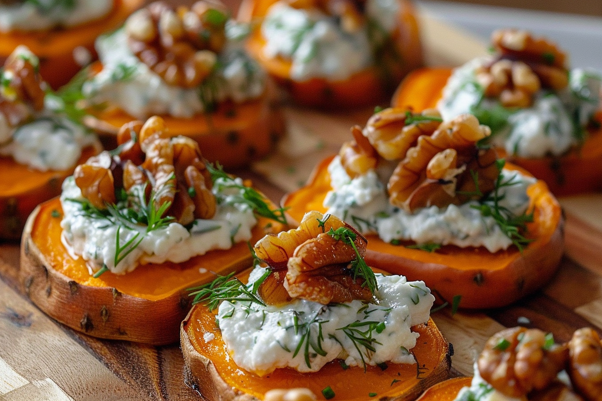 Sweet Potato Rounds with Herbed Ricotta and Walnuts