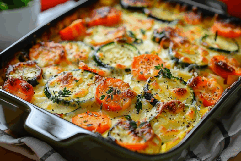 Zucchini Vegetable Casserole with Mozzarella and Creamy Sauce